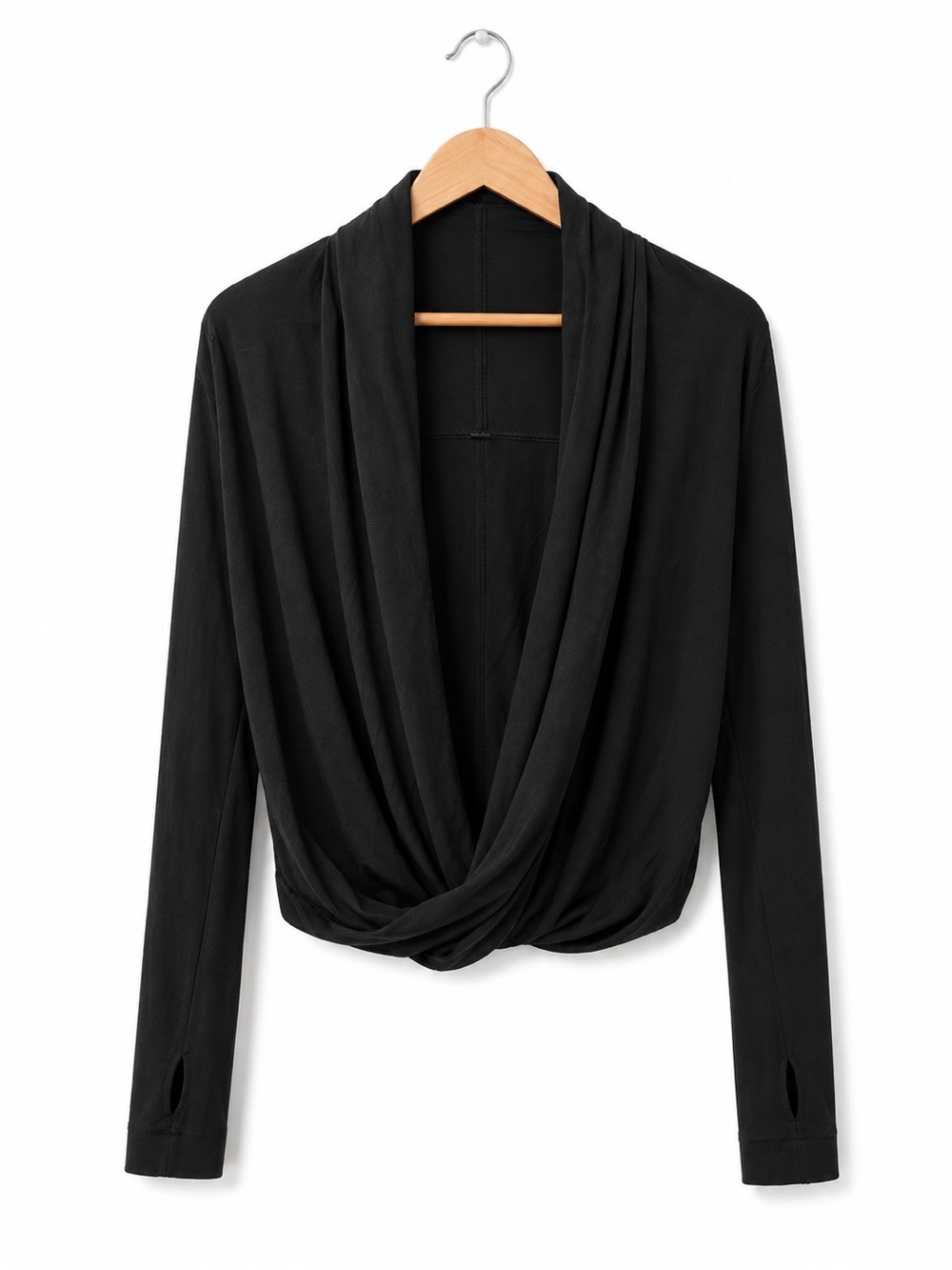 Lululemon Black Twist Front Drape Wrap Yoga Top Thumbholes Medium